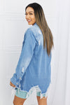 Full Size Distressed Raw Hem Denim Jacket