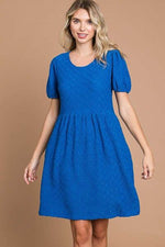 Texture Round Neck Short Sleeve Dress with Pockets