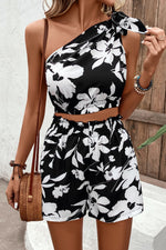 Floral One-Shoulder Cropped Tank and Shorts Set (PLEASE ALLOW 7-15 DAYS FOR SHIPPING AND PROCESSING)