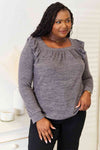 Square Neck Ruffle Shoulder Long Sleeve Top