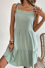 Tie-Shoulder Tiered Dress with Pockets(PLEASE ALLOW 5-14 DAYS FOR PROCESSING AND SHIPPING)