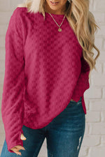 Checkered Round Neck Long Sleeve Top