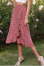 Ditsy Floral Asymmetrical Ruffled Skirt (PLEASE ALLOW 10-15 DAYS FOR PROCESSING AND SHIPPING)