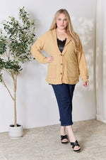 Full Size Button Up Long Sleeve Cardigan