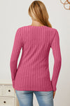 Full Size Ribbed V-Neck Long Sleeve Top