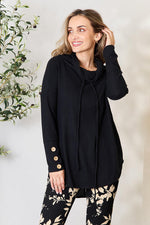 Full Size Drawstring Cowl Neck Long Sleeve Blouse