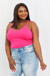 Full Size V-Neck Ribbed Cami in Hot Pink