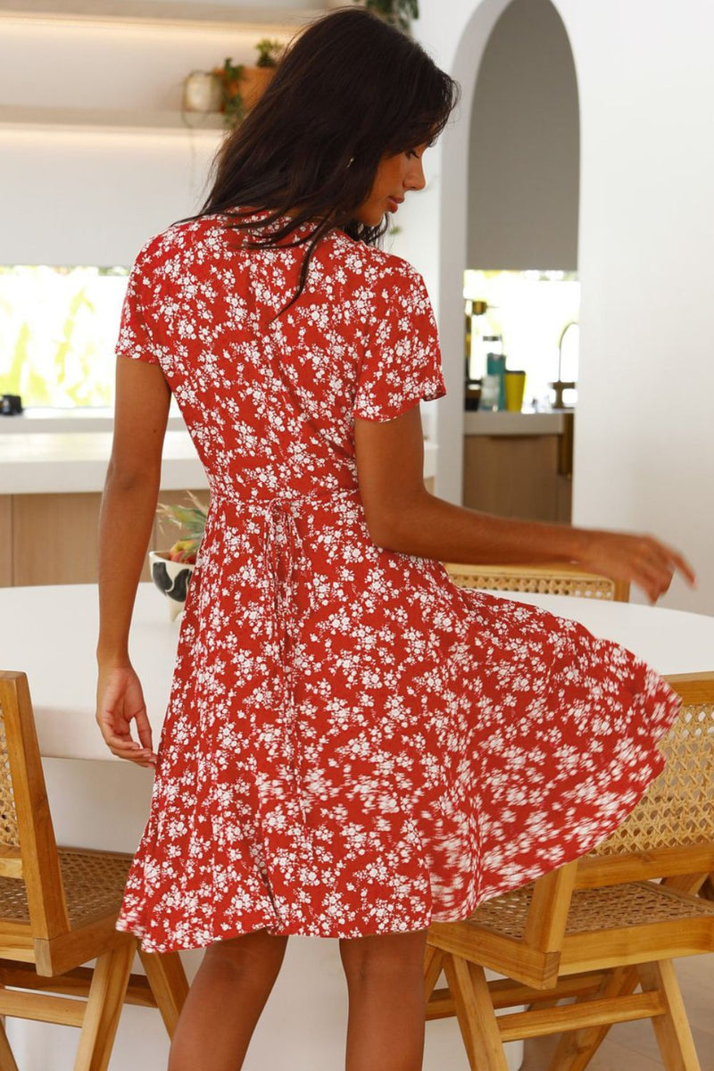 Floral Surplice Neck Flutter Sleeve Dress(PLEASE ALLOW 5-14 DAYS FOR PROCESSING AND SHIPPING)