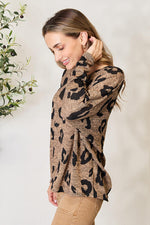 Full Size Leopard V-Neck Long Sleeve Top