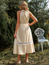 Grecian Neck Spliced Lace Midi Dress(PLEASE ALLOW 5-14 DAYS FOR PROCESSING AND SHIPPING)