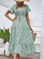 Ditsy Floral V-Neck Tiered Dress(PLEASE ALLOW 7-14 BUSINESS DAYS FOR PROCESSING AND SHIPPING)