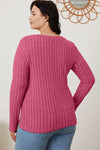 Full Size Ribbed V-Neck Long Sleeve Top