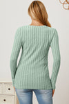 Full Size Ribbed V-Neck Long Sleeve Top