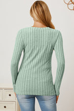 Full Size Ribbed V-Neck Long Sleeve Top