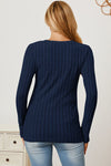 Full Size Ribbed V-Neck Long Sleeve Top