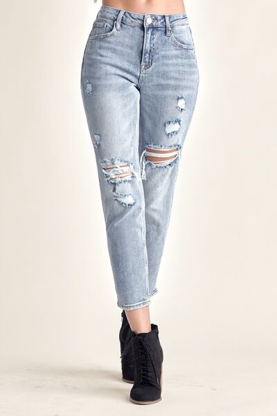 RISEN Distressed Slim Cropped Jeans