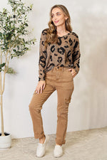 Full Size Leopard V-Neck Long Sleeve Top