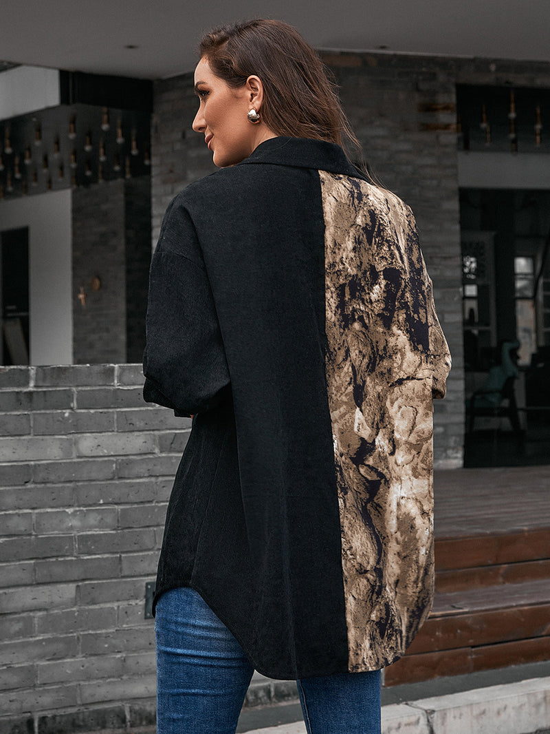 Collared Neck Contrast Color Dropped Shoulder Shirt (PLEASE ALLOW 7-15 DAYS FOR SHIPPING AND PROCESSING)