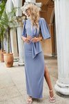 Cutout Split Puff Sleeve Maxi Dress(PLEASE ALLOW 5-14 DAYS FOR PROCESSING AND SHIPPING)