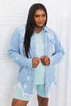Full Size Distressed Raw Hem Denim Jacket