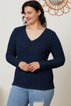 Full Size Ribbed V-Neck Long Sleeve Top