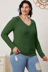 Full Size Ribbed V-Neck Long Sleeve Top