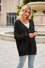 Ribbed Button Up Dropped Shoulder Cardigan