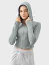 Zip Up Hooded Long Sleeve Active Outerwear