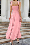 Tie-Shoulder Smocked Tiered Dress(PLEASE ALLOW 5-14 DAYS FOR PROCESSING AND SHIPPING)
