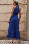 Accordion Pleated Belted Grecian Neck Sleeveless Jumpsuit(PLEASE ALLOW 5-14 DAYS FOR PROCESSING AND SHIPPING)