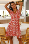 Floral Surplice Neck Flutter Sleeve Dress(PLEASE ALLOW 5-14 DAYS FOR PROCESSING AND SHIPPING)