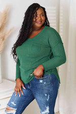 Full Size Scoop Neck Patch Pocket Top