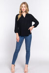 Full Size Notched Long Sleeve Woven Top