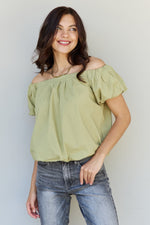 Light The Way Off The Shoulder Puff Sleeve Blouse in Lime